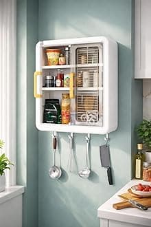 VIPEK 3-Layer No-Drill Storage Organizer – Stylish Kitchen Spice Rack/Organiser with Doors/Durable Space-Saving Storage Shelving Portable Closet, White