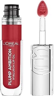 L'Oreal Paris Plump Ambition Hyaluron Lip Oil, 24 HR Lip Gloss with Hyaluronic Acid, Volumizing Formula with Glass-Like Shine, Cherry Cherie 390, 0.16 Fl Oz