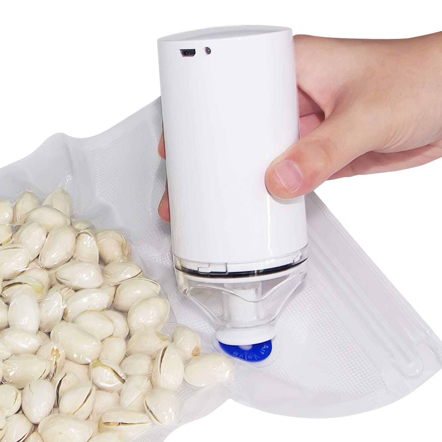 COOLBEAR Handheld Small Vacuum Sealer Packing Machine with 5 Vacuum Zipper Bags for Food Fresh, Sous Vide Cooking— White