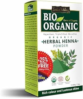 INDUS VALLEY Bio Organic Herbal Henna Powder Rich Colour and Lustrous Shine (200g+50g, Green)