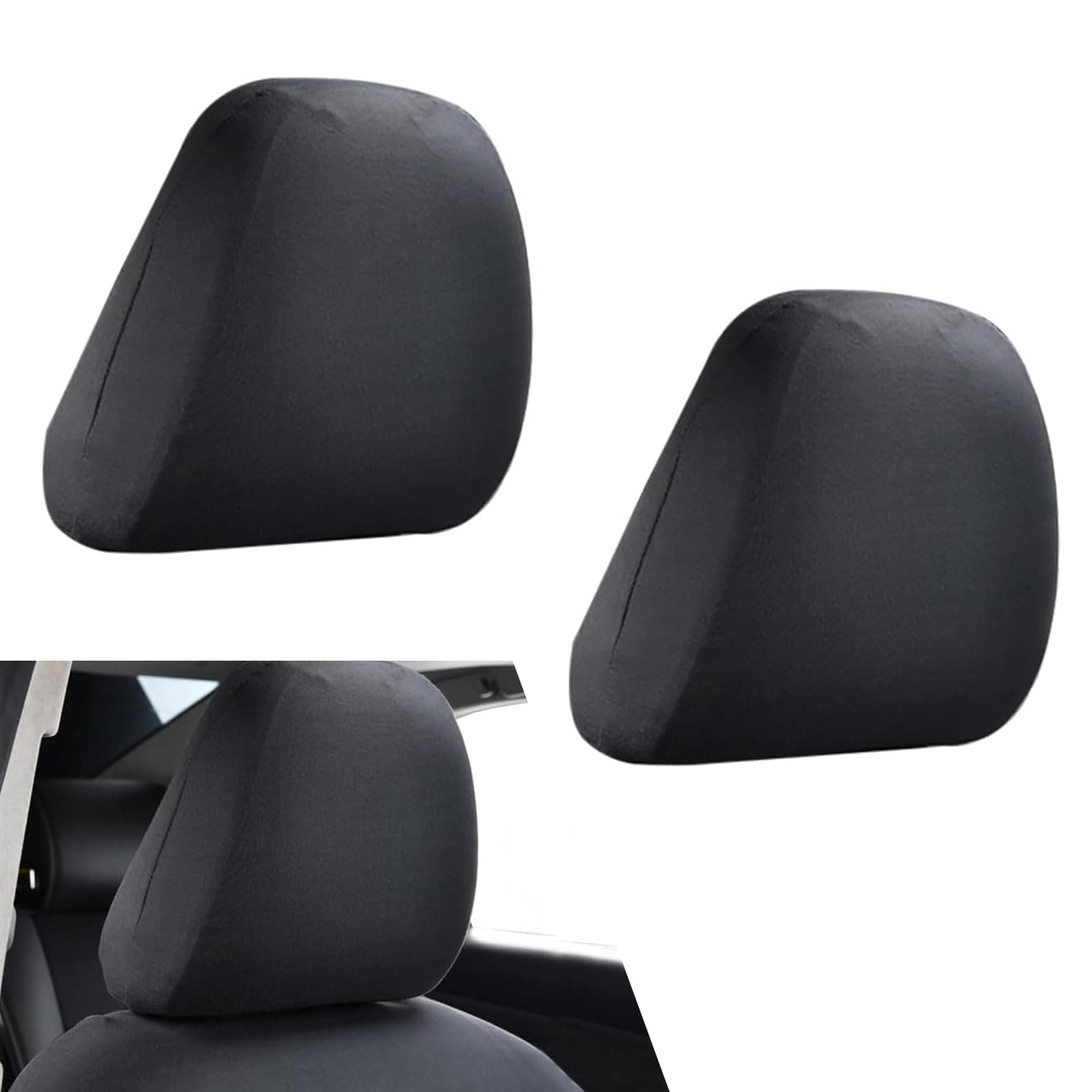 2 PCS Car Headrest Covers, Soft Washable Dirt-Proof Head Rest Protector Covering, 9.84" x 11.02" Fabric Head Rest Coverings Accessory, Universal for Most Cars Trucks SUVs (Black)