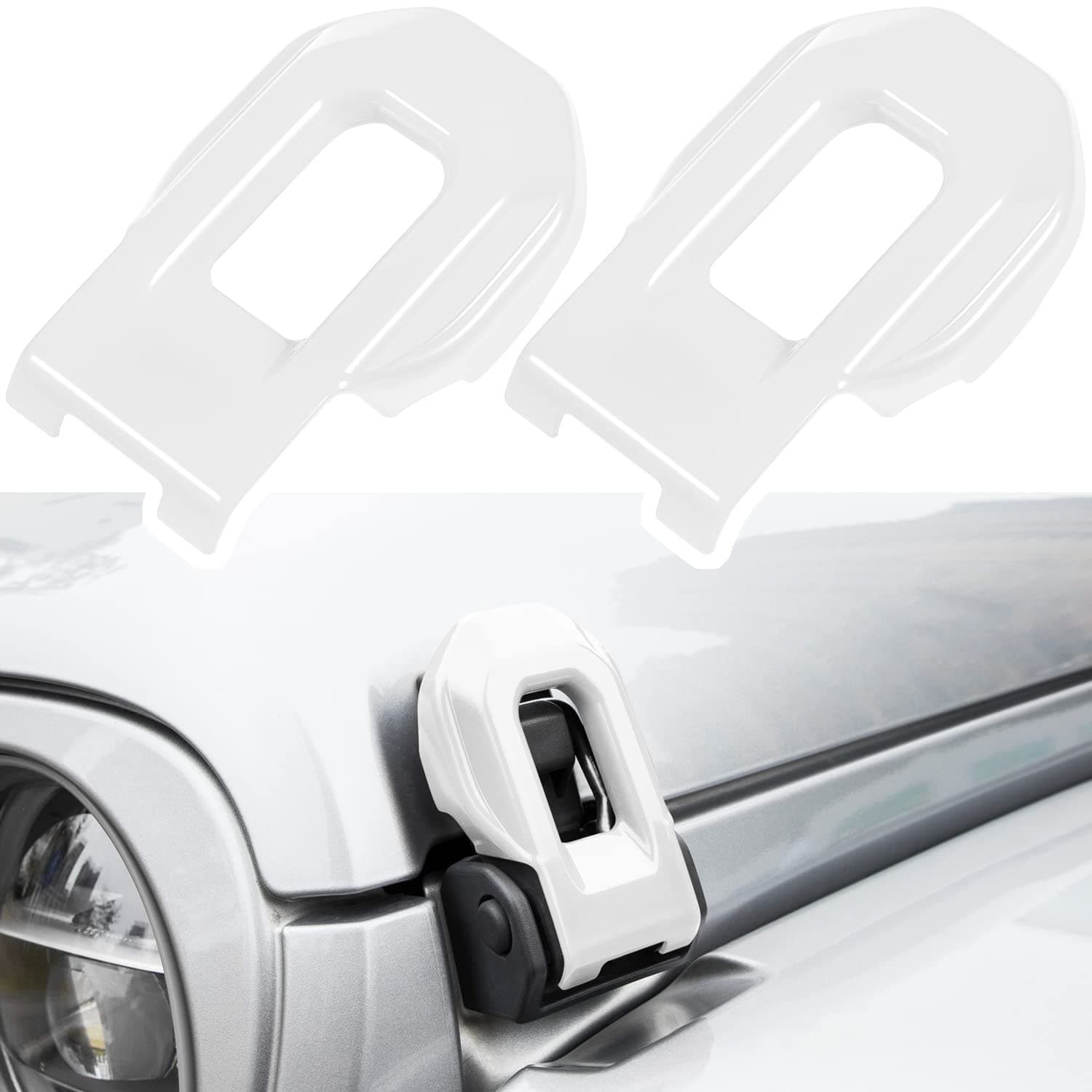 E-cowlboy Hood Latch Lock Catch Brackets Cover for 2018-2022 Jeep Wrangler JL JLU Unlimited Sports Freedom Sahara Rubicon Gladiator JT 2-Door & 4-Door Exterior Accessories Decoration (White 2PCS)
