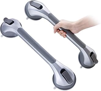 TAILI Shower Grab Bar 2 Pack 16 Inch Suction Grab Bars, Heavy Duty Shower Handle Removable Bath Handrails for Elderly and Seniors, No Drilling Waterproof, Silver