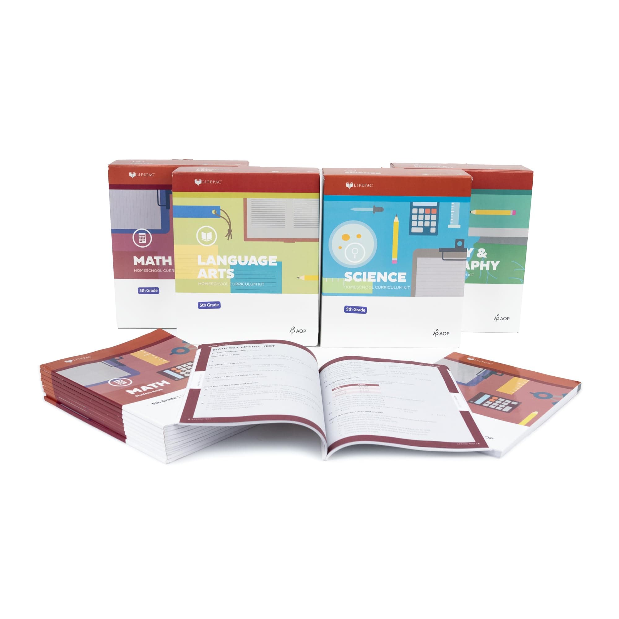 New Lifepac Grade 5 AOP 4-Subject Box Set (Math, Language, Science & History / Geography, Alpha Omega, 5th GRADE, HomeSchooling CURRICULUM, New Life Pac [Paperback]