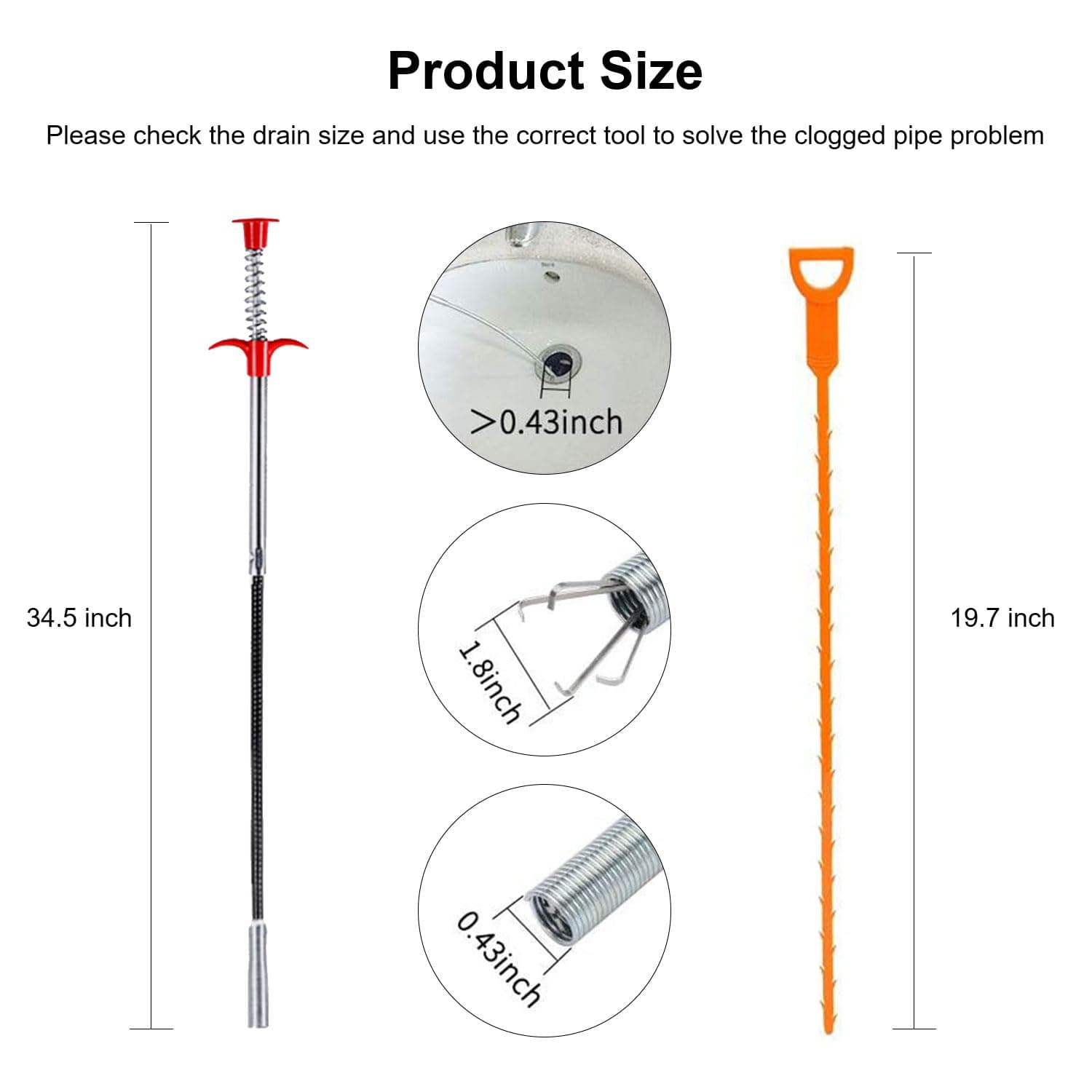 DR.PEN (9 in 1) Drain Clog Remover Tool, [Easy to Use] 34inch Flexible Drain Snake Clog Remover for Sewer, Toilet, Kitchen Sink, Bathroom Tub, Drain Cleaner with Gloves and Floor Drain