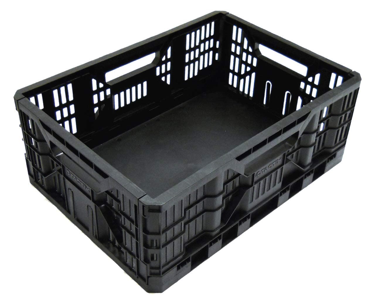 Tactix Collapsible Storage Basket - Black, Foldable Crate With Easy Carry Handles, Perfect for Home, Garage and Office, Dimensions: 48W x 35D x 18.3H cm- 320230