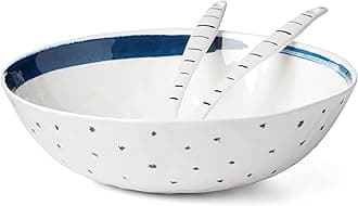 Lenox 895238 Blue Bay Melamine Salad Bowl with Servers, Lightweight Melamine Material