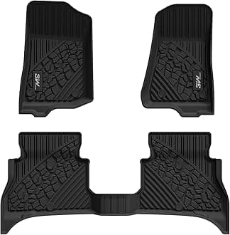 3W Floor Mats Fit for Jeep Wrangler 4XE 2021-2025 2026 Hybrid 4 Door (Non JL or JK), Black All-Weather TPE Floor Liner for 1st and 2nd Row Full Set Car Mats, Grey Logo