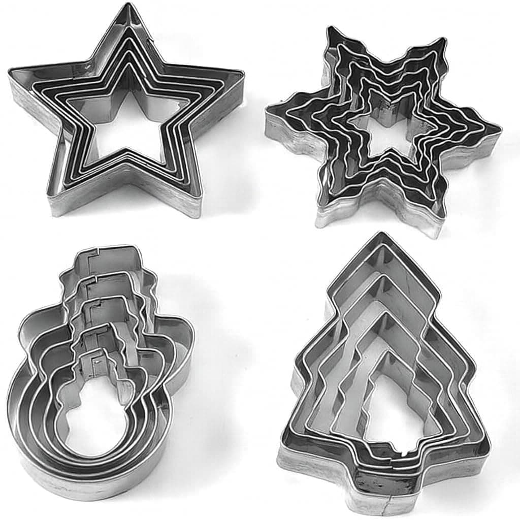 Selecto Bake Christmas Cookie Cutter Set, 20 Pieces Christmas Tree Christmas Biscuit Cutters Shapes with Snowflakes, Snowmans, Stars Xmas Cookie Cutter for Kids DIY Baking