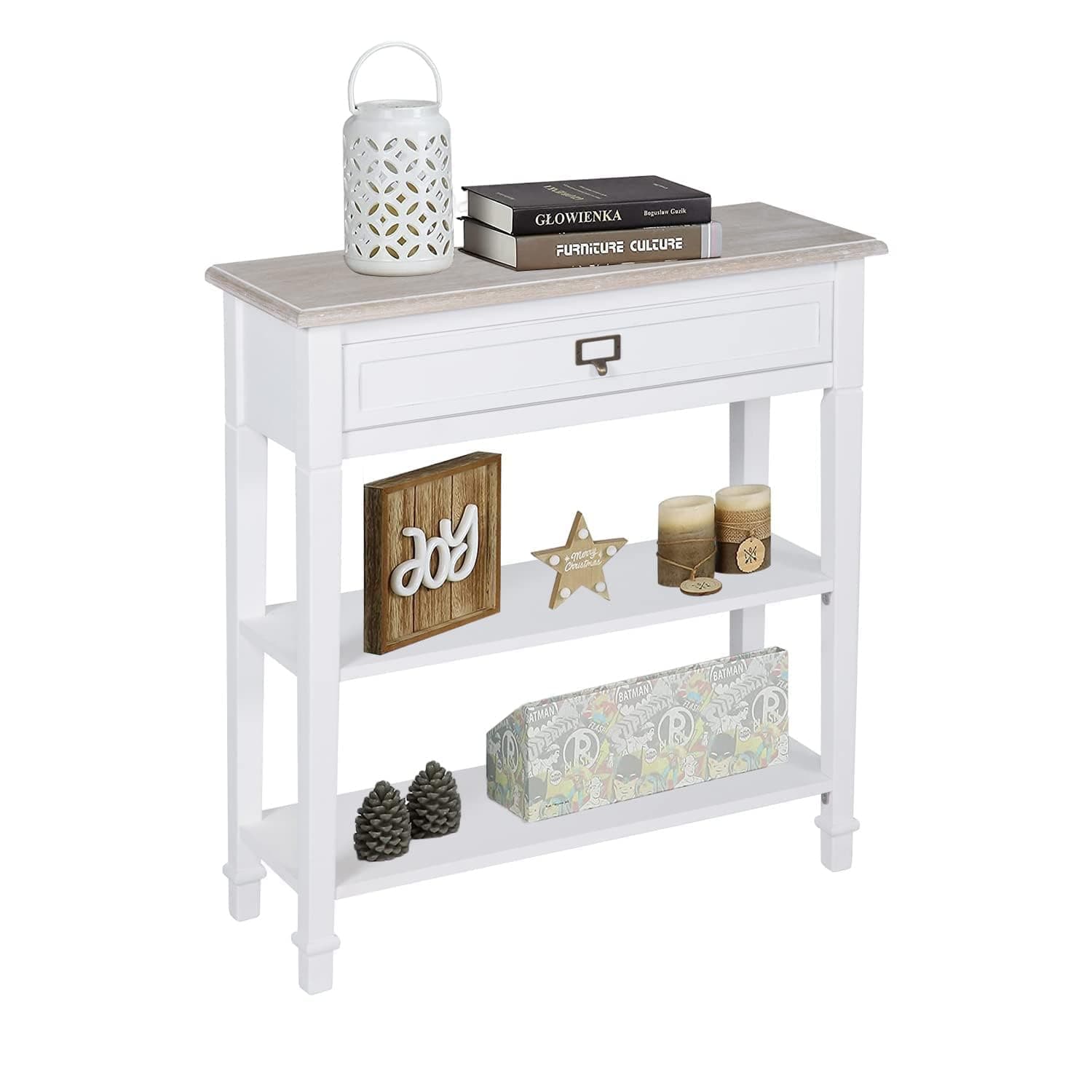 kinsuite White Console Table with Drawer and Storage Shelf Accent Sofa Table for Entryway Living Room Hallway Hall Table