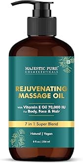 MAJESTIC PURE Vitamin E 70k Blend Massage Oil for Massage Therapy- Refreshing and Relaxing- Natural Oils with Almond, Jojoba, Argan & Avocado for All Skin Types- Men and Women Massage Lotion- 8 fl oz