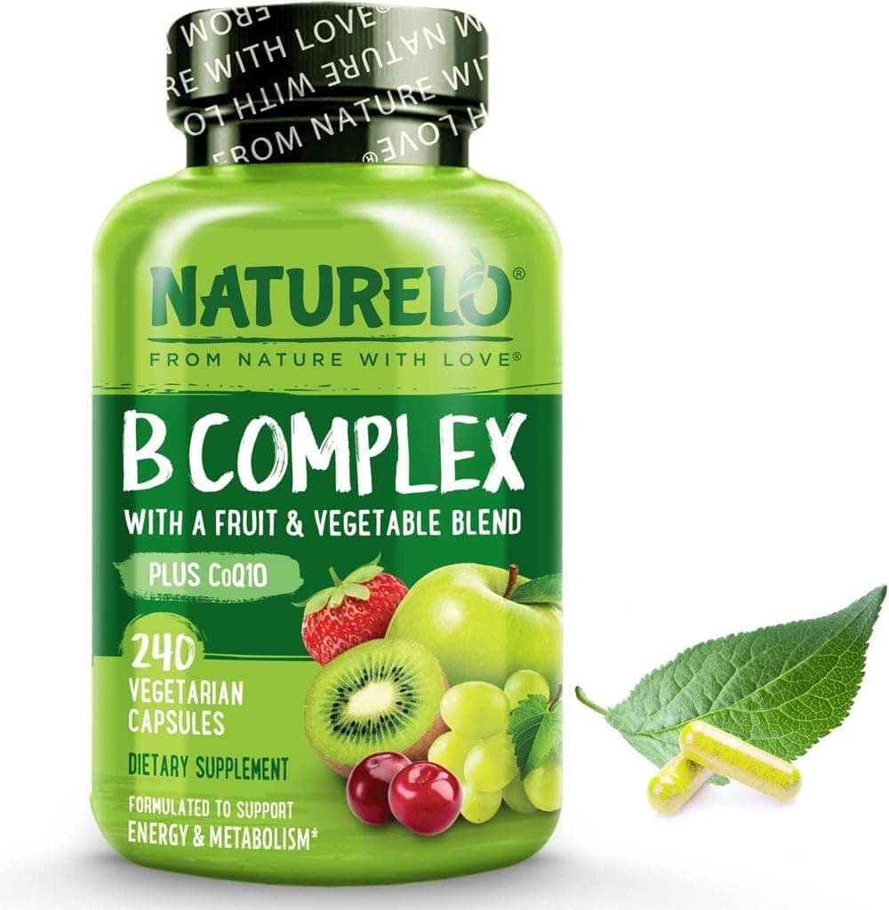 NATURELO B Complex (One Daily) - Food-Based Blend - All B-Vitamins - Vitamin B6, Folate, B12, Biotin, Niacin, CoQ10 - Best Natural Supplement for Energy - 240 Vegan Capsules | 8 Month Supply