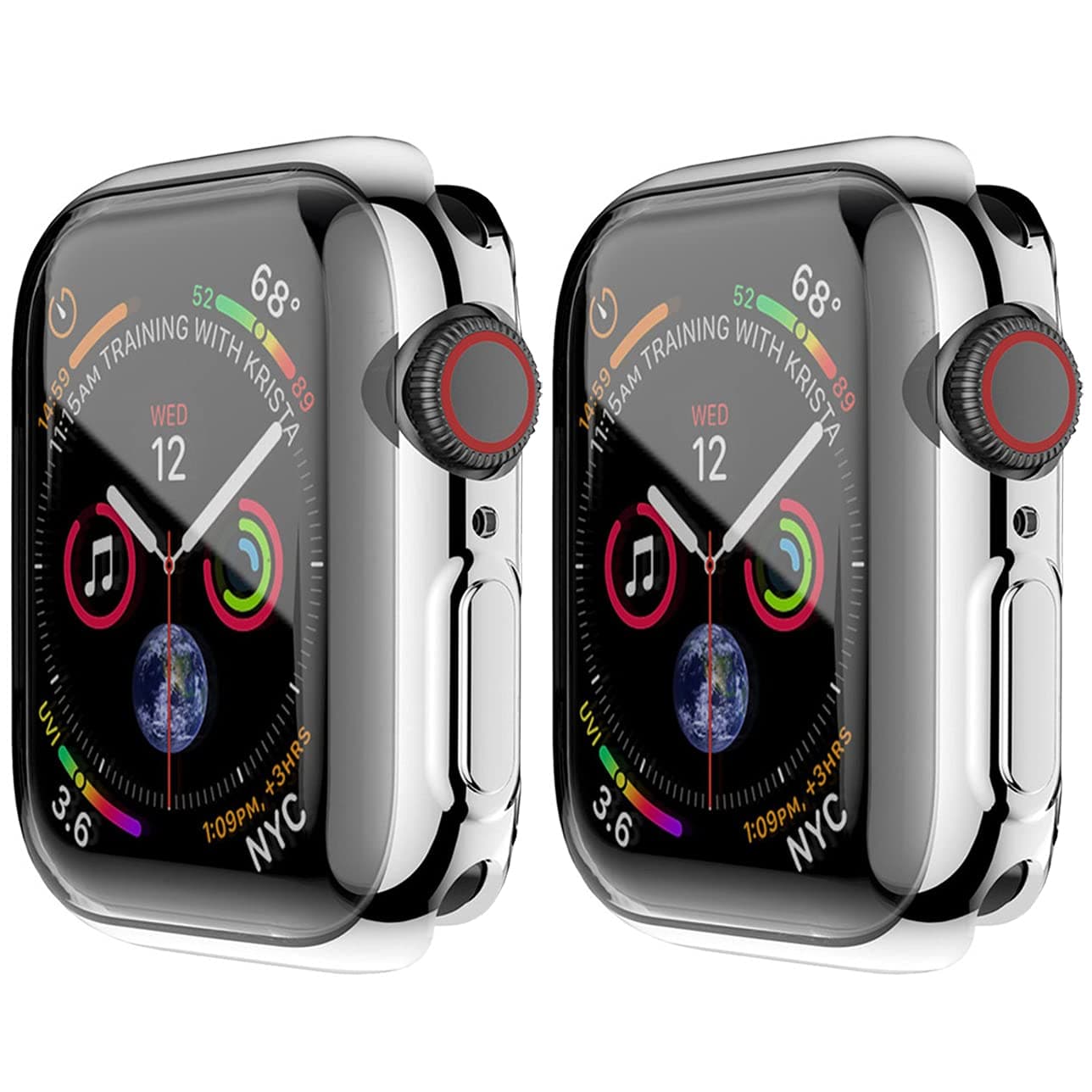 2 Pack HANKN Silver 40mm Case for Apple Watch SE Series 6 5 4 Screen Protector Case, Full Coverage Soft TPU Protective Shockproof Iwatch Bumper Cover (Silver+Silver, 40mm)