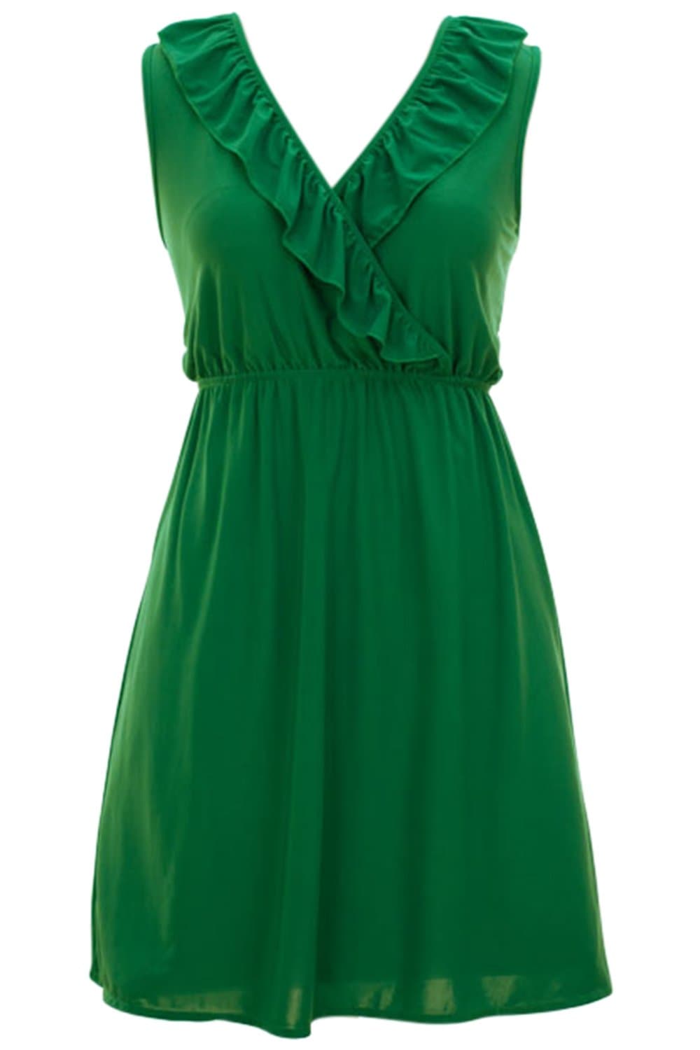 Plus Size Retro Mod Lounge Easy Wear Green Ruffle V Neck Dress (XX-Large)