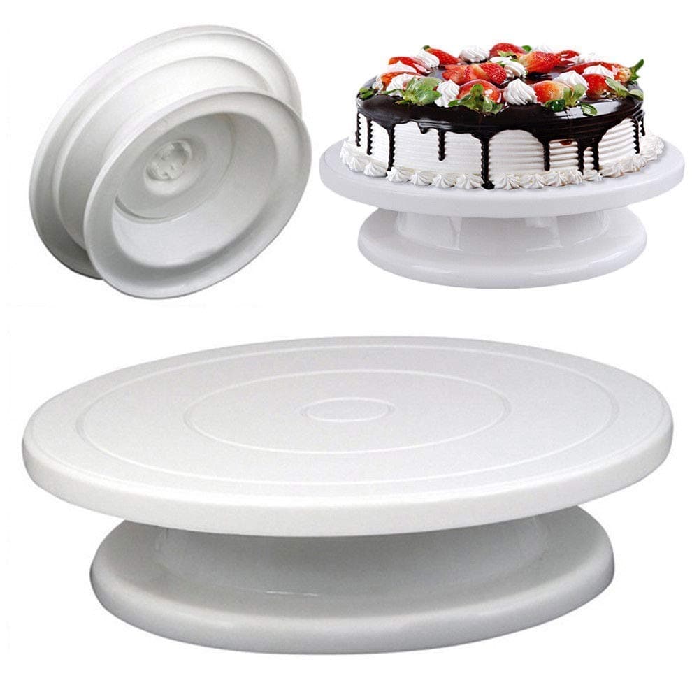 DME Sales Cake Decorating Turntable Stand, Cake Turning Table, Cake Table | 360° Rotating, 28 cm, Plastic, White (Turn Table 01)