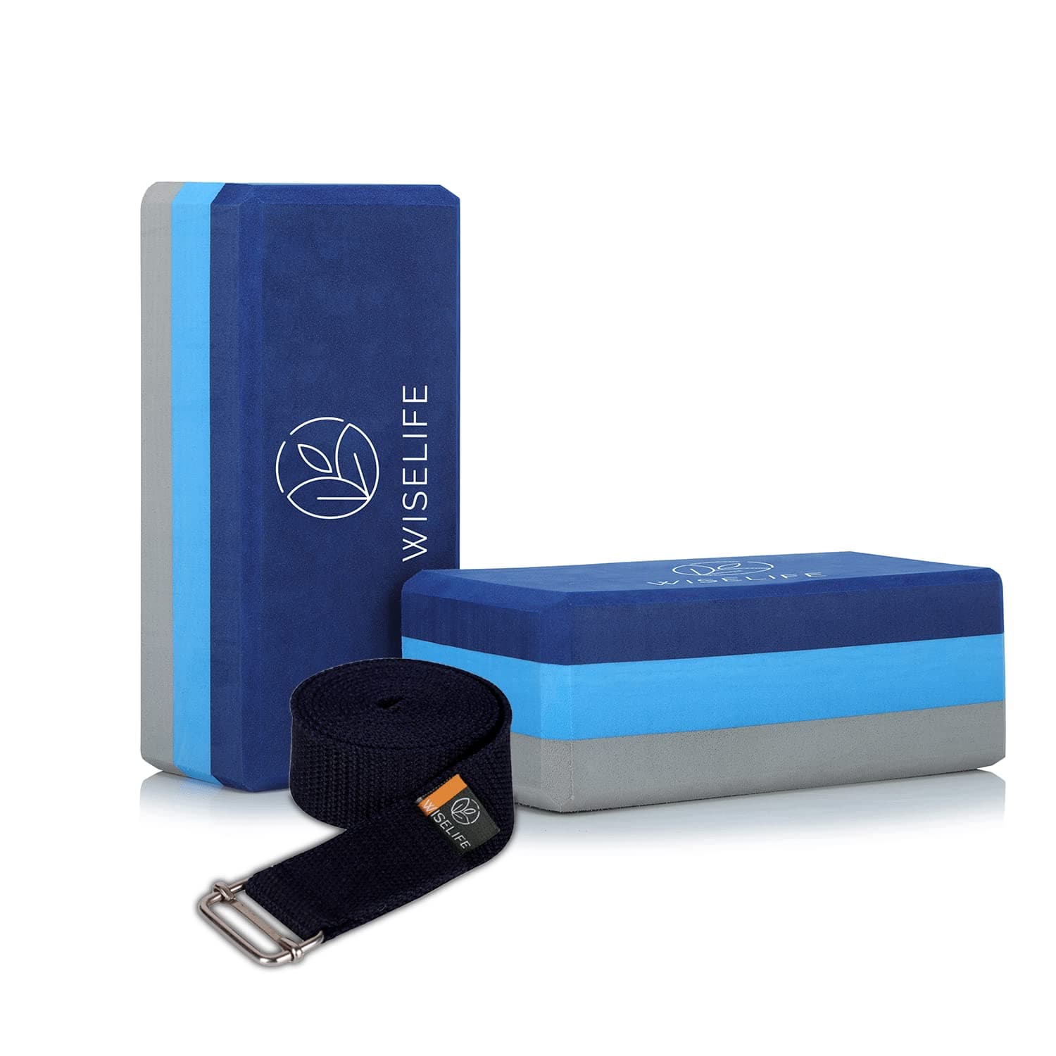 WiseLife Pro Yoga Block | Yoga Brick (Regular Size), High Density Premium TPE Foam Material, Soft Surface, Triple Layer for Optimum Balance, Support & Cushion (Combo, Blue Grey)