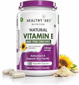 HealthyHey Vitamin E Capsules | Vitamin E for Skin & Hair | Sunflower - D-Alpha-Tocpherol -120 Veg Capsules