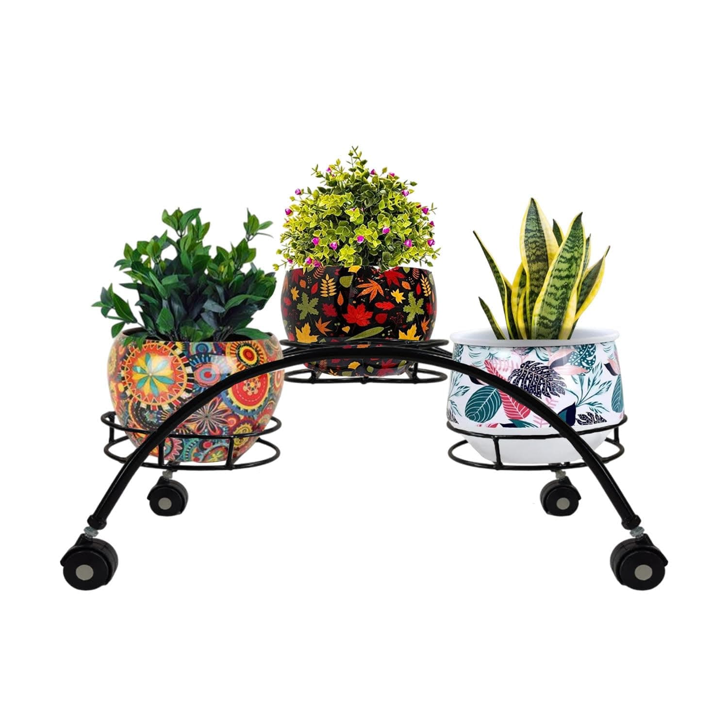 A to Z Hub GT 3-Tier C-Shaped Rolling Flower Planter gamala Pot Stand with 360° Wheels for Indoor & Outdoor Use Balcony Pot Stand,Home,Office Garden School,Kitchen Big Pot Organizer Holder Stand rack