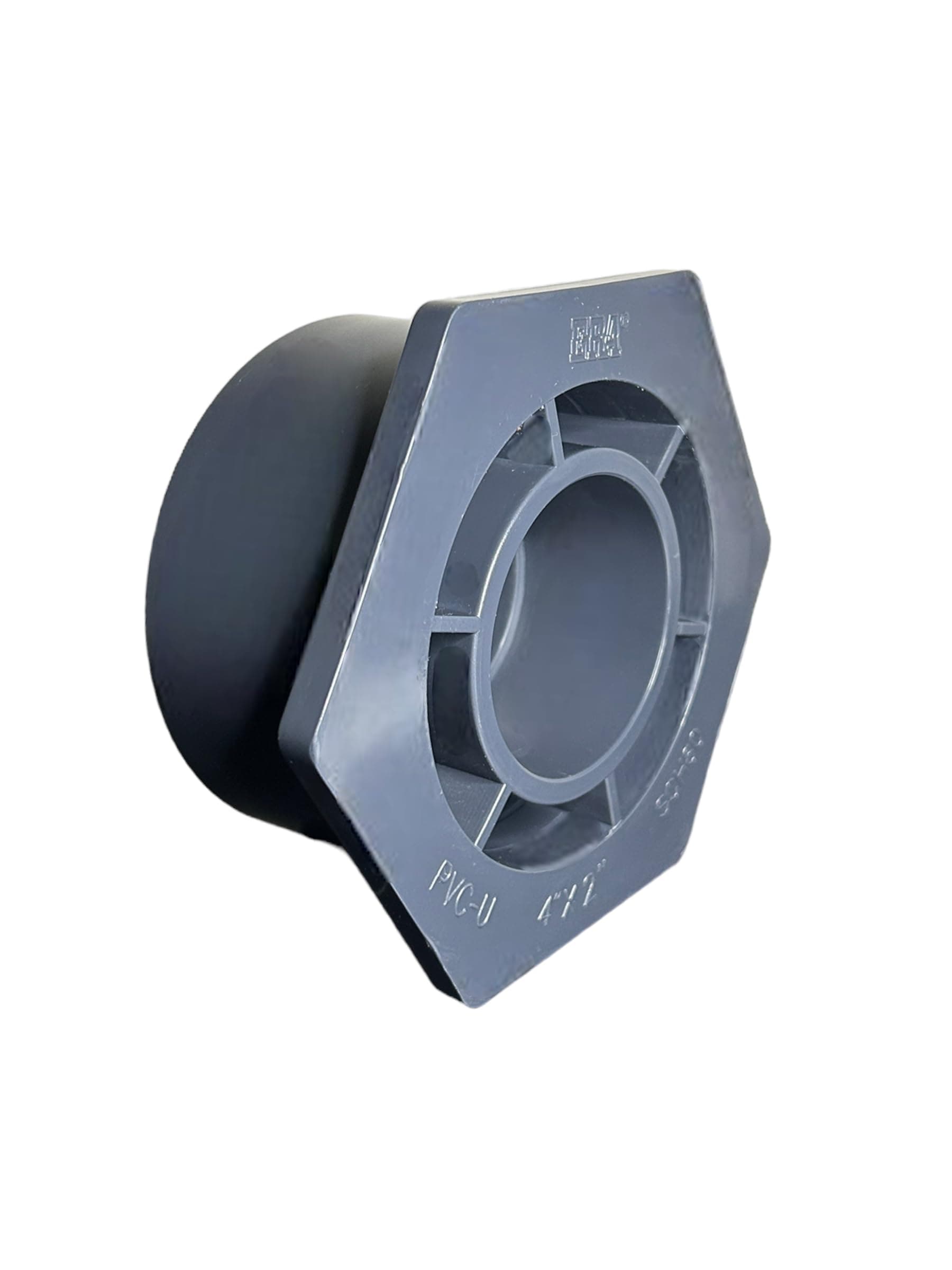 ERA 4" x 2" Schedule 80 PVC Reducer Bushing, Socket Weld Slip Heavy Duty Pressure Rated Pipe Fitting, Gray