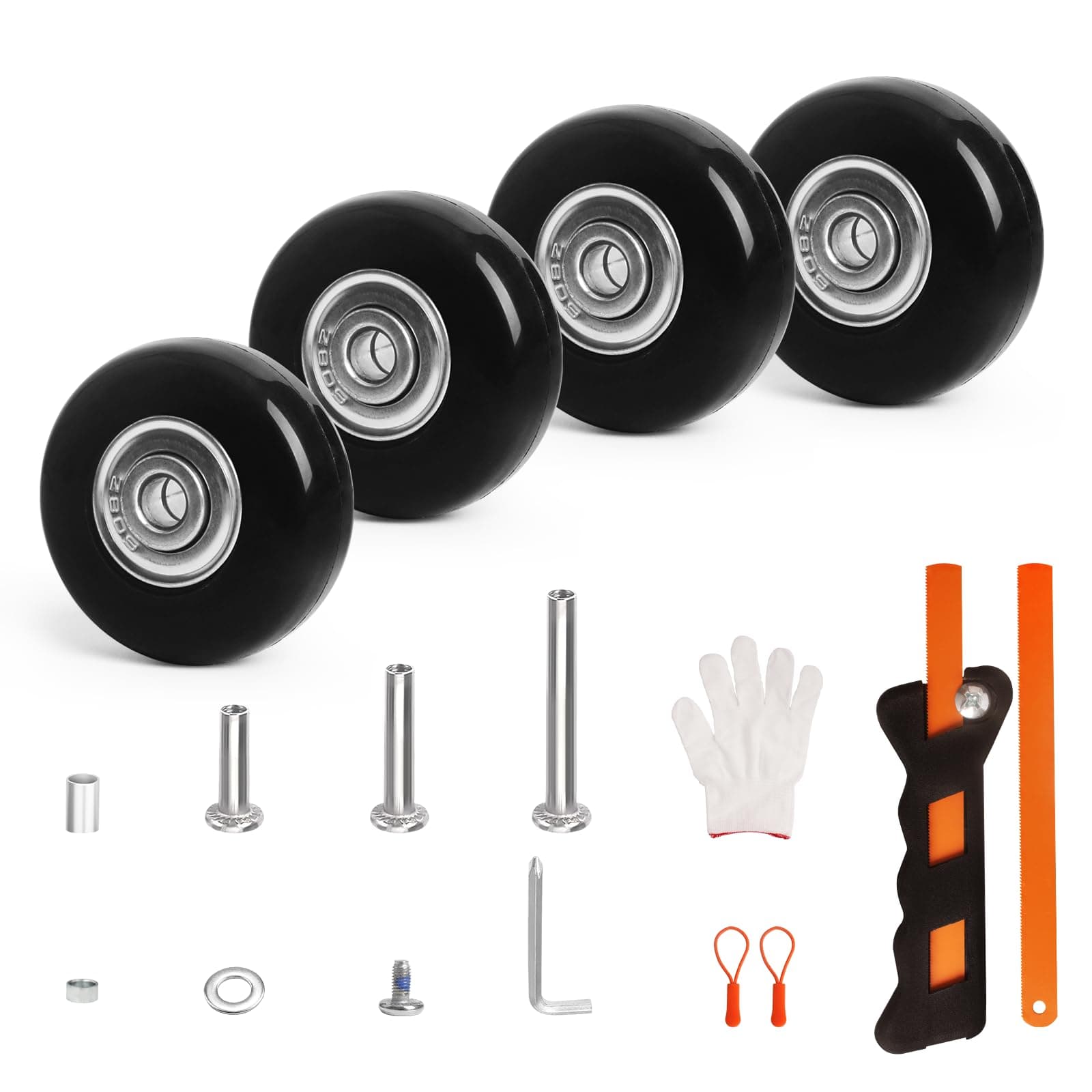 Luggage Wheels Replacement Kit 4PC Diameter 1.6in/40mm Thick 0.7in/18mm PU Wheels with Ball Bearing 3 Size Axles Full Set Repair Tool for Suitcase Trolley Bag Draw-bar Travel Box