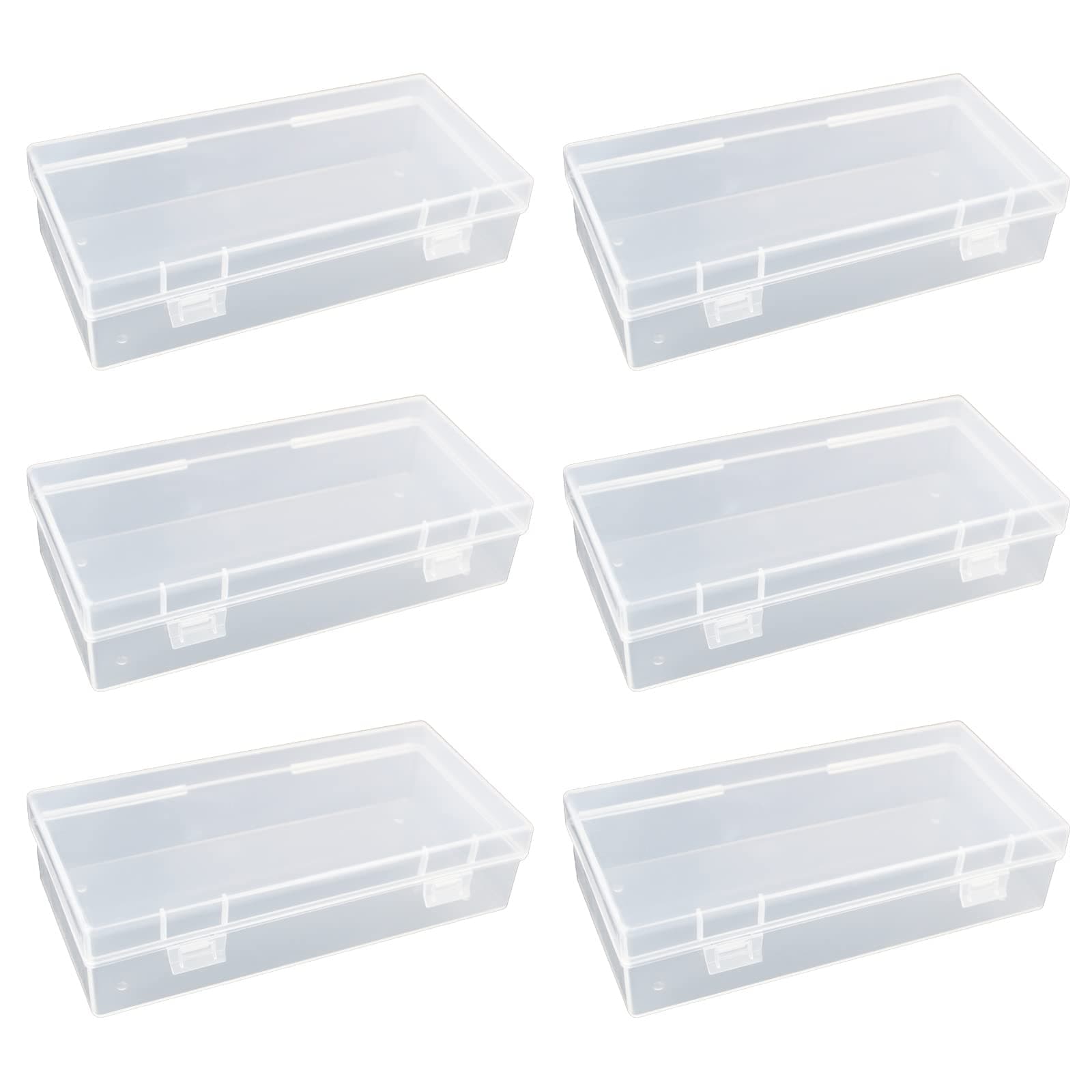 LJY 6 Pieces Rectangular Empty Mini Clear Plastic Organizer Storage Box Containers with Hinged Lids (7.3 x 3.5 x 1.8 inch, Transparent)