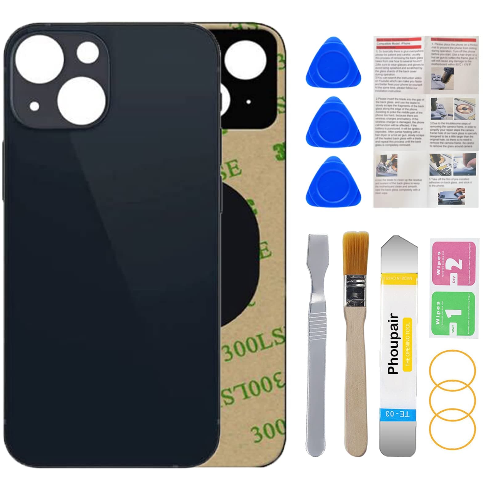OEM Rear Back Glass Replacement for iPhone 13 6.1 Inches with Professional Repair Tool Kit (Midnight/Black)