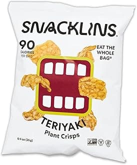 SNACKLINS Plant Based Crisps Teriyaki - Gluten Free, Grain Free, 100% Kosher, Vegan Healthy Snacks, No Added Sugar Crunchy Puffed Snack - .9oz Bag (Case of 24)