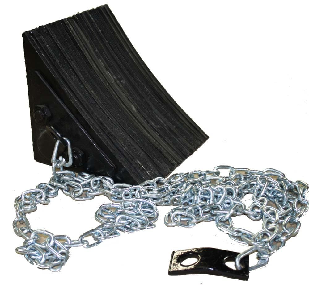 Black Laminated Wheel Chock with 20' Attached Chain and Mounting , 8" Length x 8" Width x 8" Height