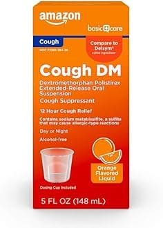 Amazon Basic Care 12 Hour Cough DM Syrup, Extended-Release Dextromethorphan, Orange Flavor Cough Medicine, Cough Relief, 5 fl oz (1-Pack)