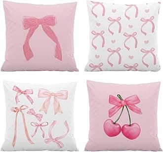 4 Packs Plush Fabric Cushion Covers, 45x45cm Pink Pillowcase for Home Decor Double-Sided Printing Watercolor Room Decor for Teen Girls Cute Coquette Pillow Covers for Living Room Decoration (A)