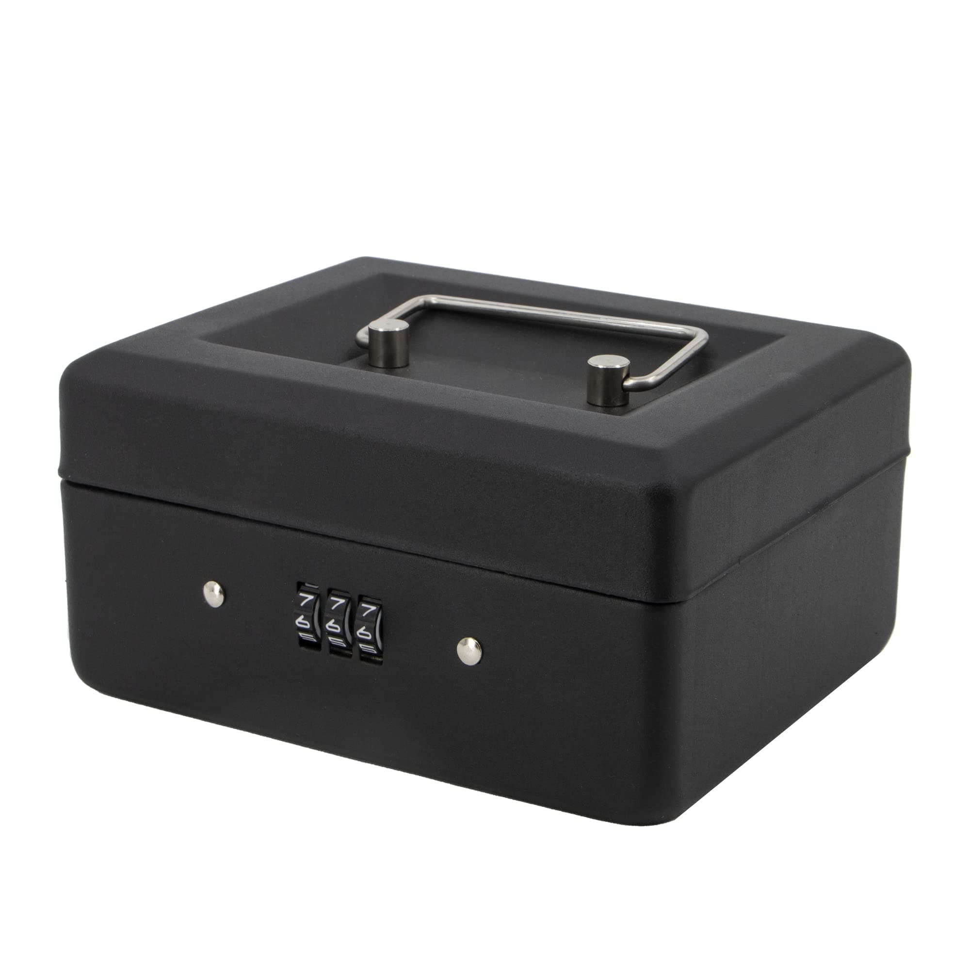 Time to Sparkle 6 inch Small Security Lock Box with Coin Tray Metal Material with Stainless Steel Handle 15 * 12 * 8cm Matt Black