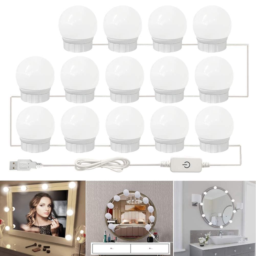 SDlight USB 5V Make Up Lamp, Hollywood Vanity Makeup Mirror Light Bulb, Dressing Table 14 Bulbs Kit, Bathroom Cosmetic Lights Bedroom