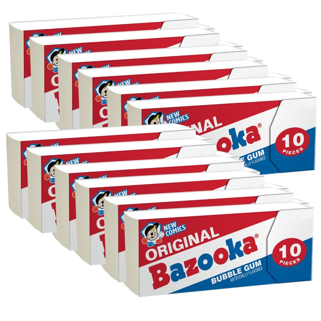 Bazooka Original and Blue Razz Bubble Gum, 10 Count (Pack of 12)