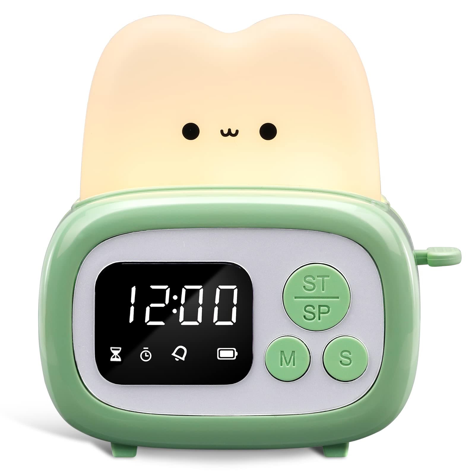 Small Timer Clock Toaster Lamp, Cute Night Light with Time Management Tool and Table Clock Alarm Digital Timer for Kids, ABS+PC Kids Lamp Birthday Gifts for Teen Toddler Baby Girls Boys