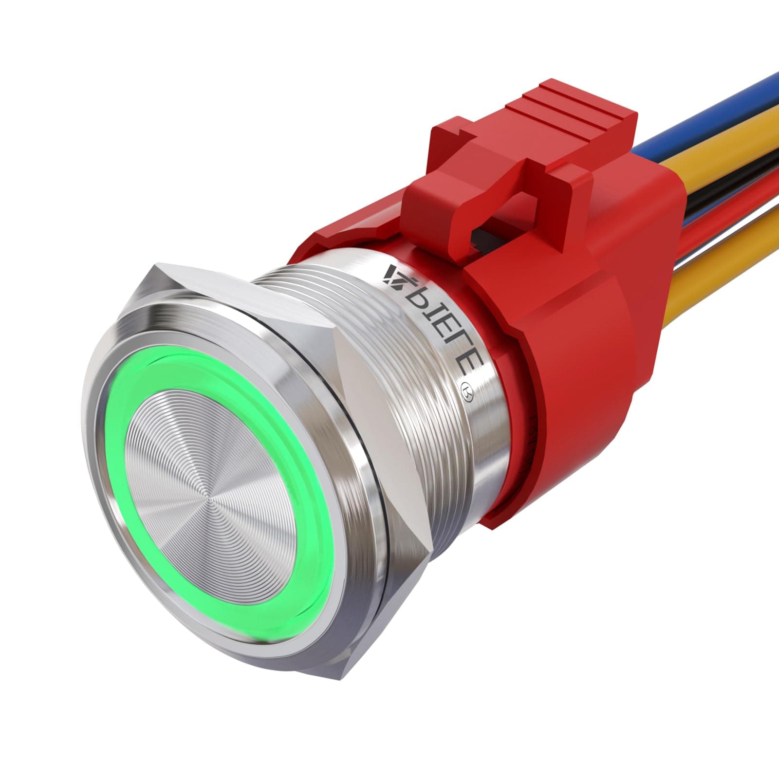 APIELE 10 Amp 22mm Momentary Push Button Switch 12V Angel Eye LED Waterproof Round Self Reset 7/8'' 1NO 1NC (Silver Stainless Steel, Green)