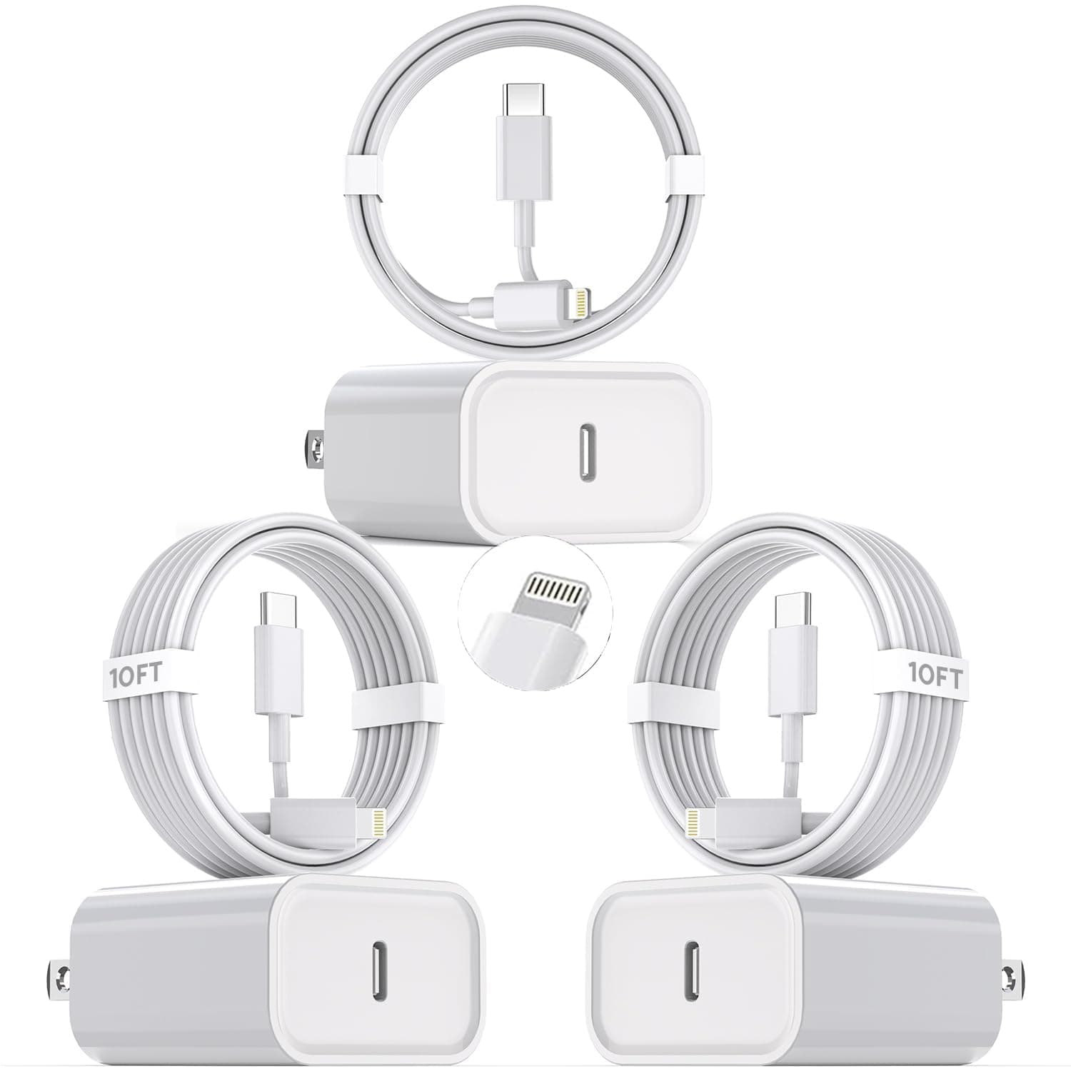 - 10Foot Fast iPhone Charging Cable,3-Pack Super Fast i Phone Charger USB C Charging Block Wall Charger PD Adapter with 10FT Type C to Lightning Cable Cord for iPhone 14/13/12/11ProMax/XS Max/XS/XR/8/SE