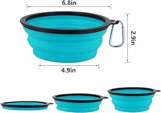 SLSON Dog Bowls Pet Collapsible Bowl with Cover Lids, 2 Pack, Light Blue and Green, Large