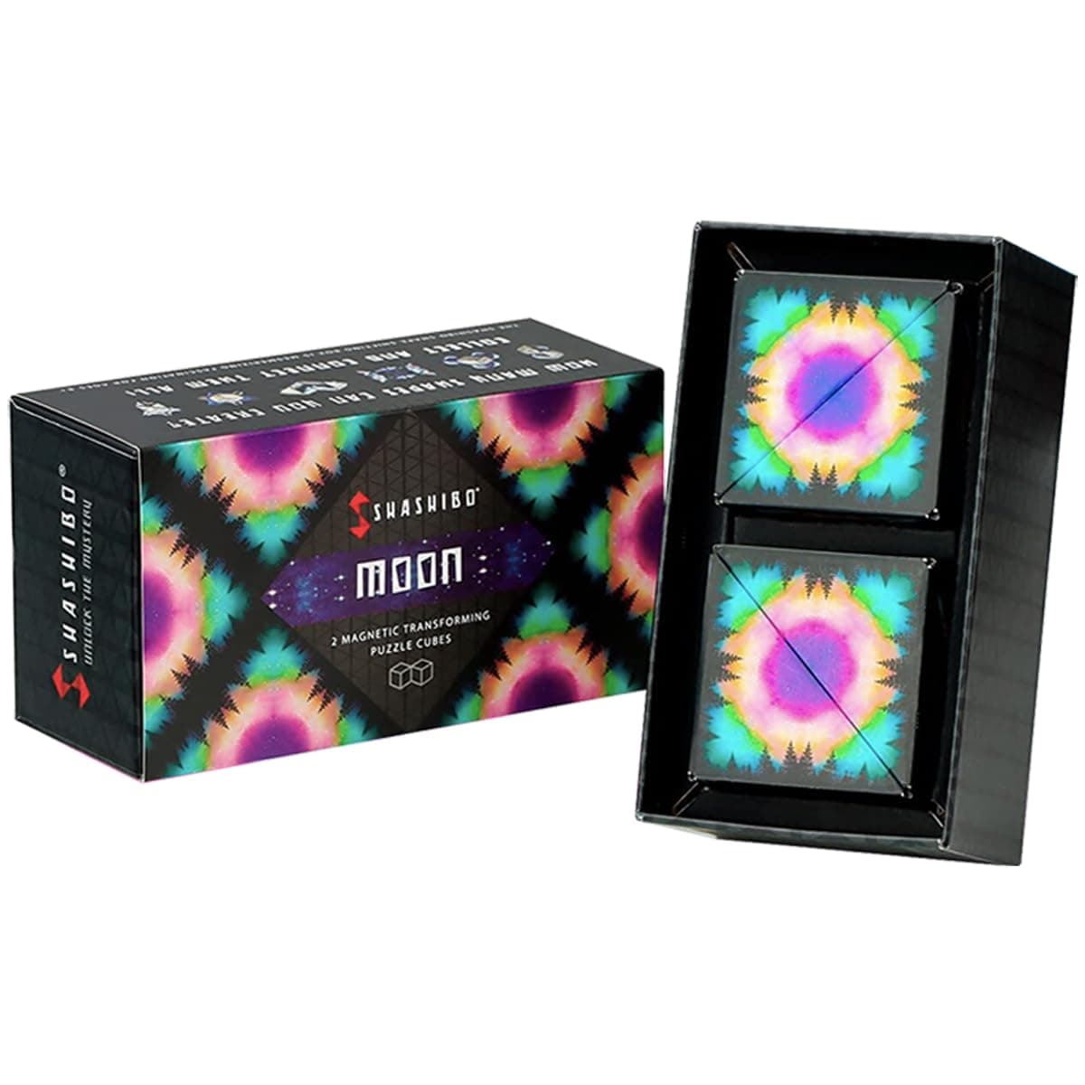 Shashibo Shape Shifting Box - Award-Winning, Patented Fidget Cube w/ 36 Rare Earth Magnets - Transforms Into Over 70 Shapes, Gift Box, Download Fun in Motion Toys Mobile App (Moon, 2 Pack)