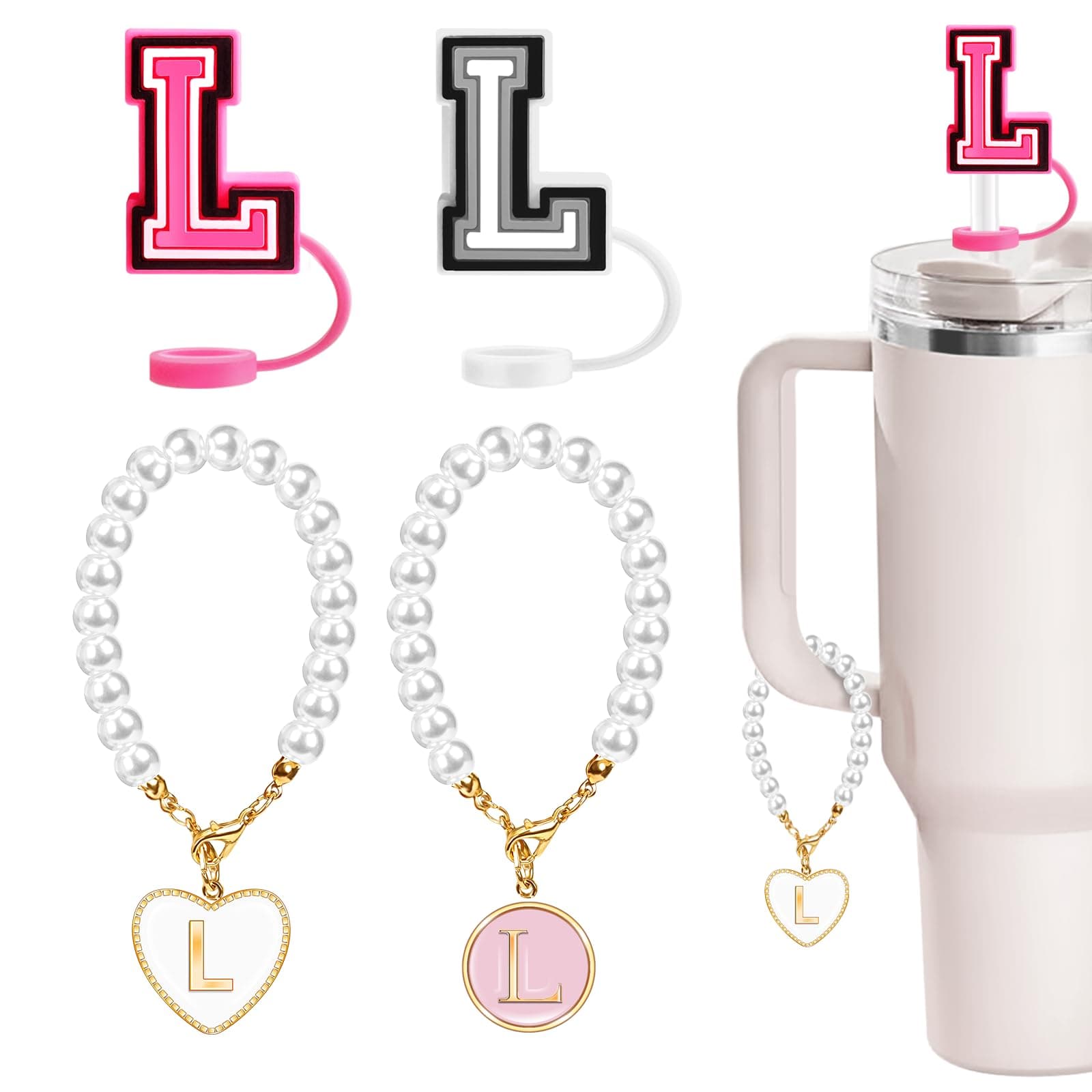 Compatible with Stanley Cup Accessories, Straw Cover Cap for Stanley Cup 30&40 Oz,Letter Charms for Stanley Cups, Straw Toppers for Stanley Tumbler