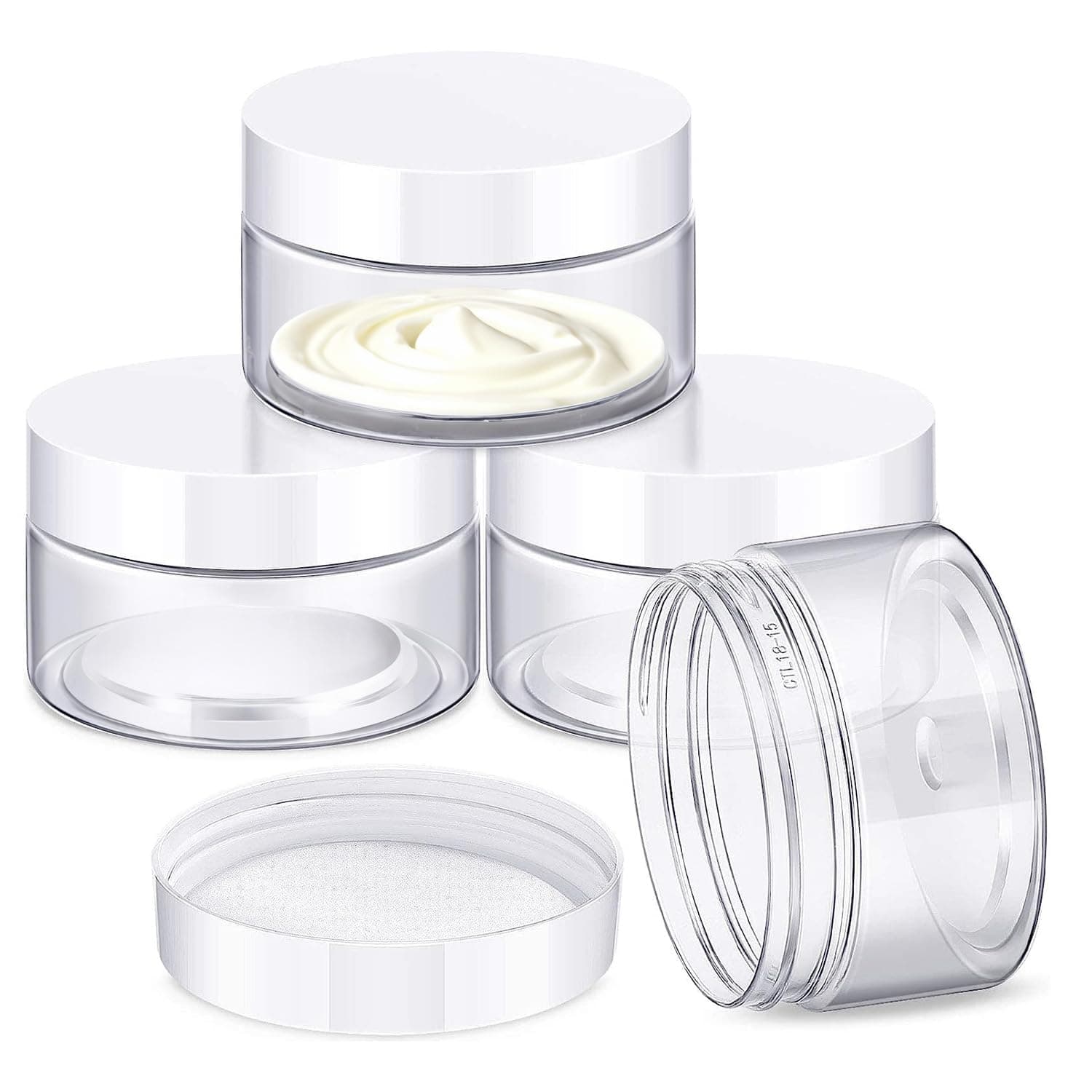 4 Pieces Round Clear Wide-mouth Leak Proof Plastic Container Jars with Lids for Travel Storage Makeup Beauty Products Face Creams Oils Salves Ointments DIY Making or Others (White, 1 Ounce)