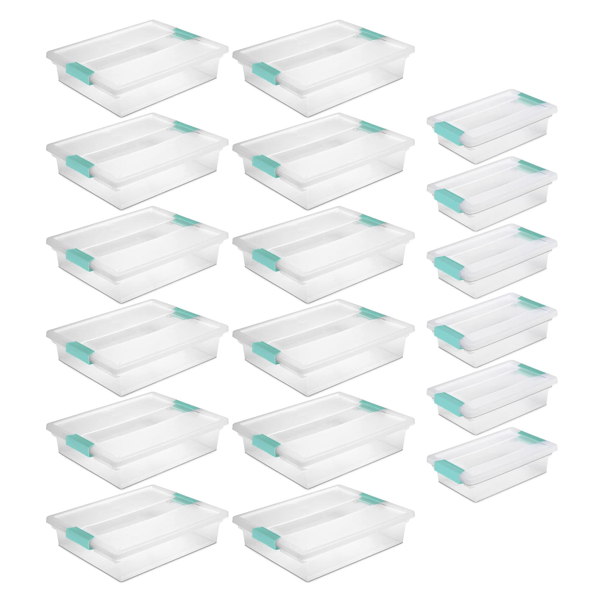 12 Pack Large Clip and 6 Pack Small Clip Plastic Storage Organizer Bins