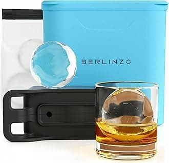 Berlinzo Premium Clear Ice Ball Maker Mold - 2 Large 2.4-inch Crystal Clear Ice Balls for Whiskey Cocktail-New Easy-to-Remove Ice Sphere Mold - Ice Storage Bag Included, Tiffany (Non-Electric)