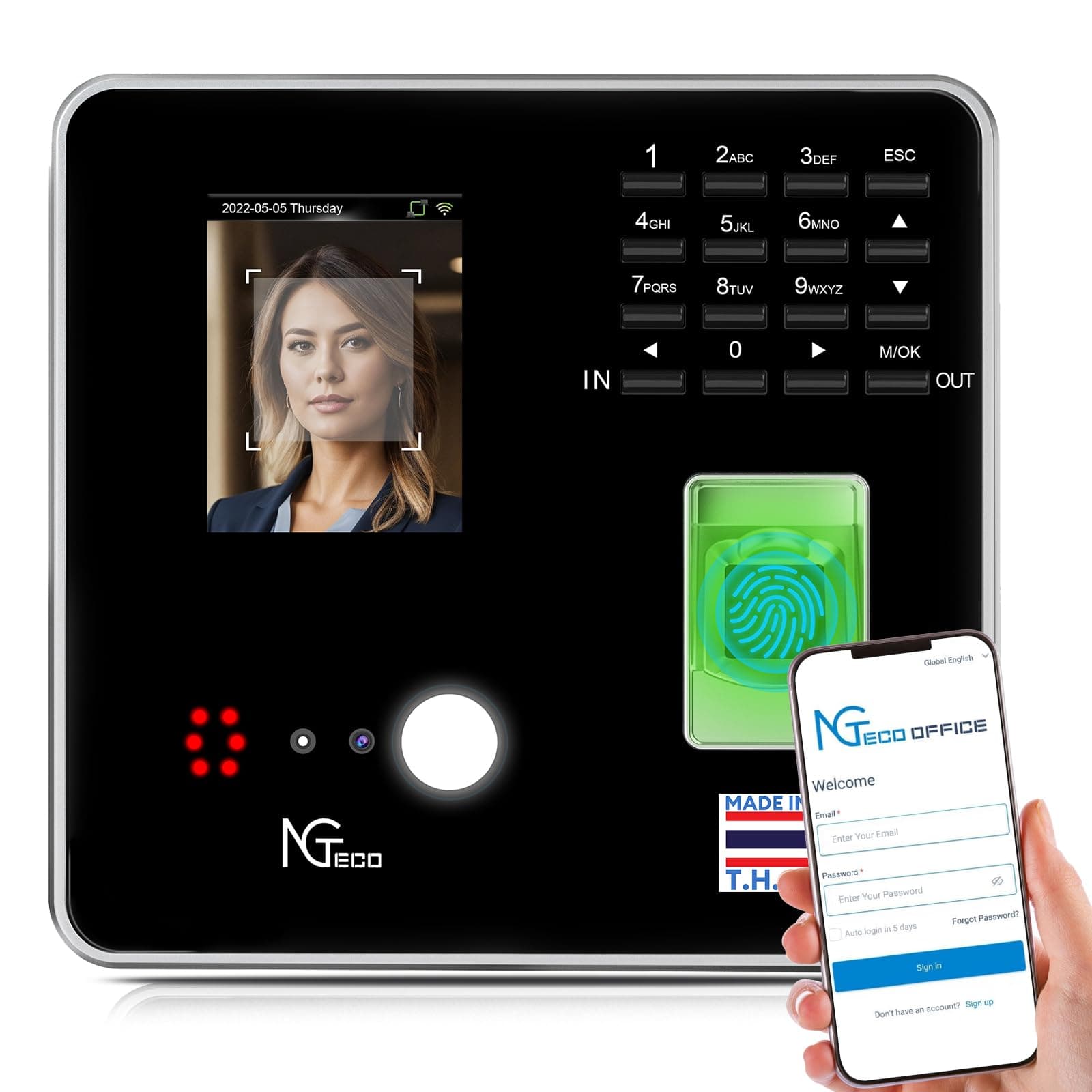 Cloud-Based Time Clock, 4-in-1 Time Clocks for Employees Small Business with Face, Fingerprint, RFID, PIN, Remote Control Software & App, 2.4GHz WiFi, IC Cards, No Monthly Fee