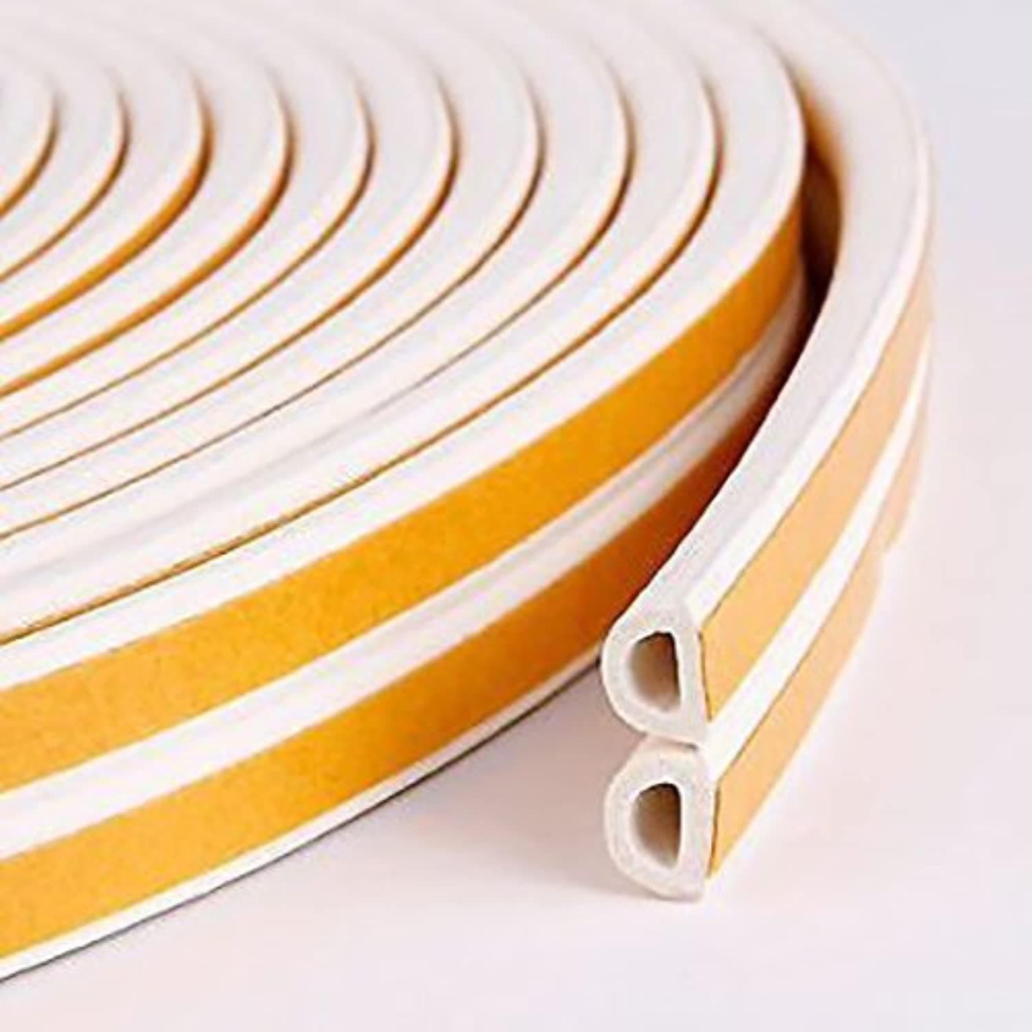 D Shaped (Brown) Self-Adhesive EPDM Doors and Windows Foam Seal Strip Soundproofing Collision Avoidance Rubber Weather Strip 6 Meter (2 x 3 M = 6 Meter) (1, White)