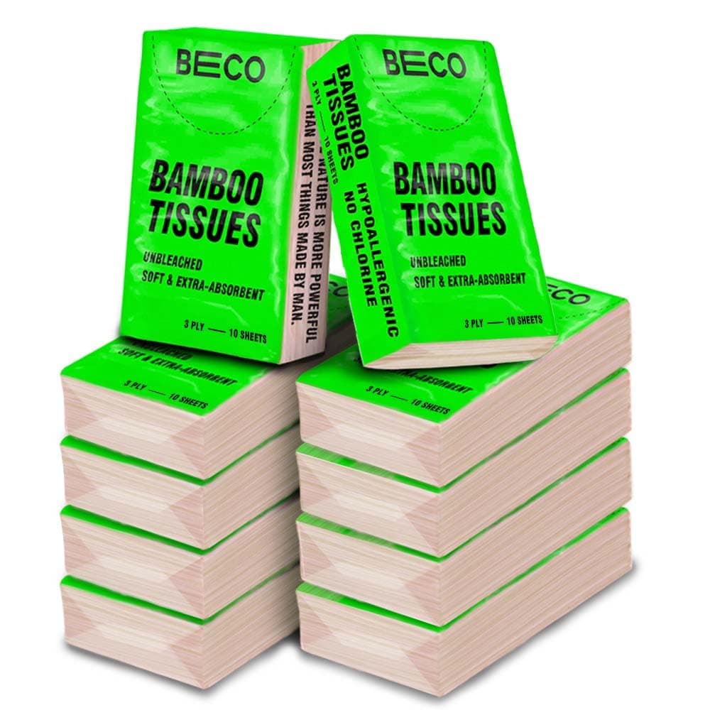 Beco Bamboo Hanky Tissues, 100 Pulls Pack of 10, 100% Natural and Ecofriendly