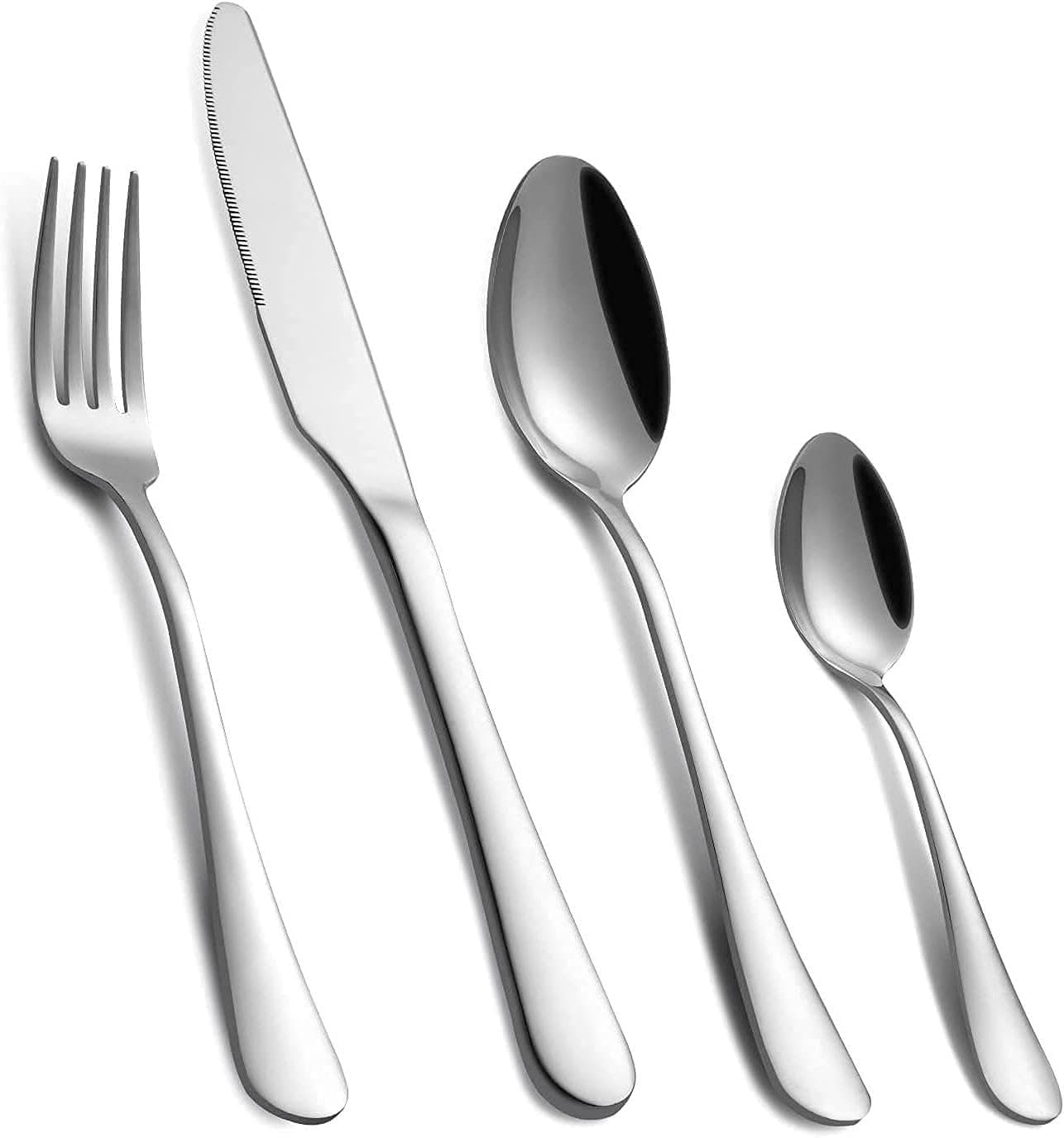 24 Pieces Cutlery Set, Stainless Steel Basic Flatware Cutlery Silverware for Home/Office/Party/Camping, Knife Fork Spoon Eating Utensils Set Service for 6, Mirror Polish