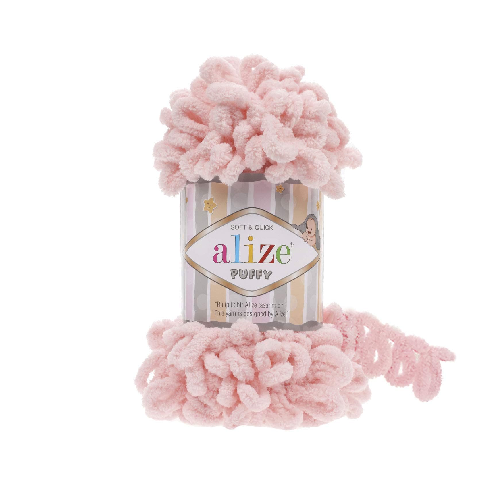 Alize Puffy Knitting Yarn 100 g, Patented Innovation, Loop Knitting without Needles, Colour: 340 Powder Pink