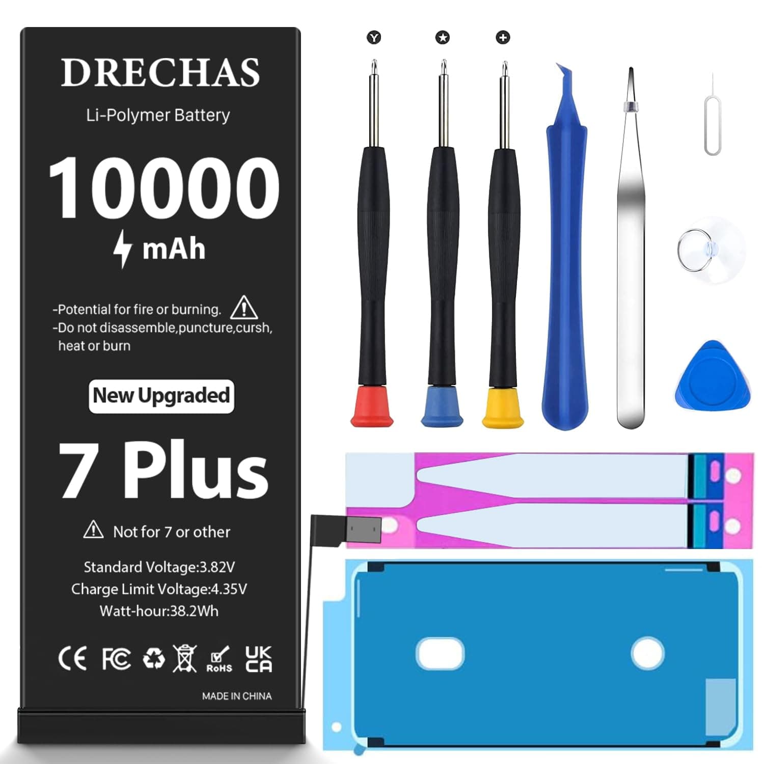 [10000mAh] Battery for iPhone 7 Plus, Upgraded High Capacity 0 Cycle Li-Polymer Replacement Battery for iPhone 7 Plus Models A1661, A1784, A1785 with Complete Professional Repair Tool Kit