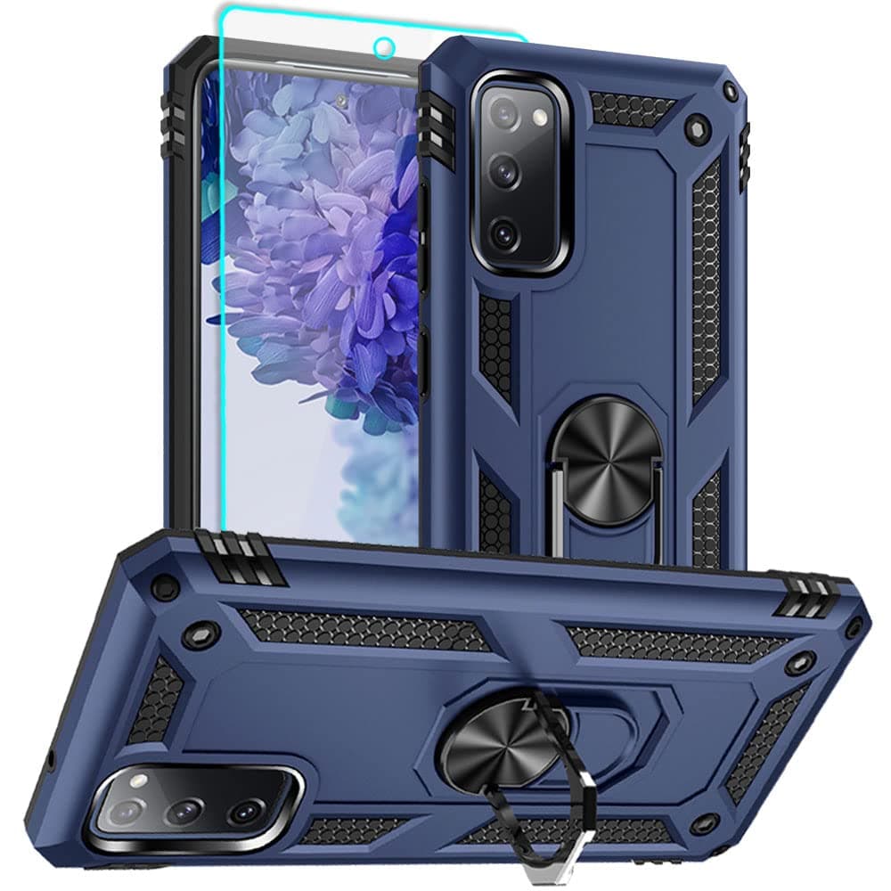 Aozuoton for Samsung Galaxy S20 FE Case with HD Screen Protector, [Military Grade 16ft. Drop Tested] Ring Shockproof Protective Phone Case for Samsung Galaxy S20 FE,Blue