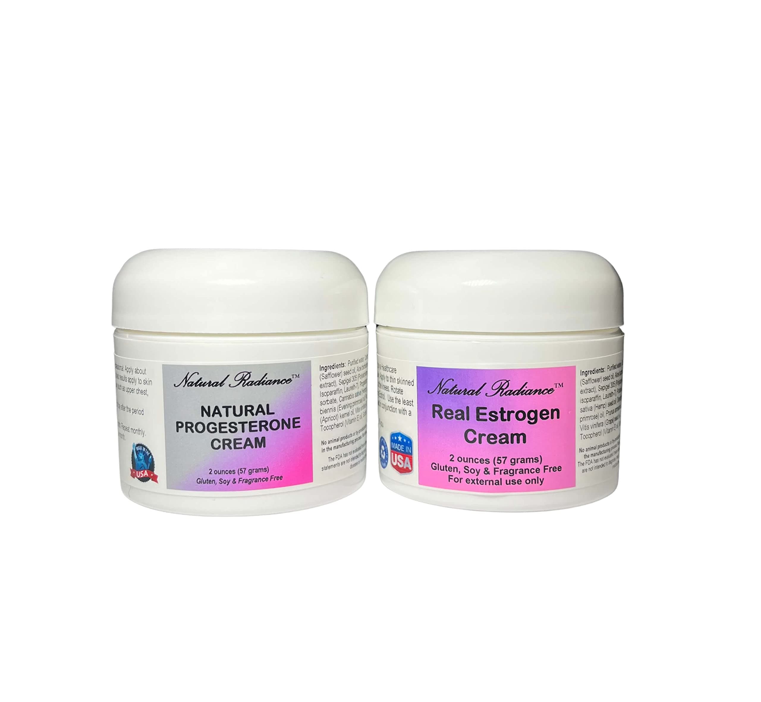 Natural Radiance Estro Pack (Bioidentical) = Two 2 oz. Jars - One Progesterone & One Real Estrogen/Estriol Creme - 2 Menopause Products in One Package | Made in The USA